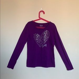 DKNY L Leopard print heart long sleeve tee